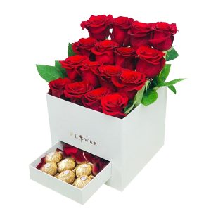 Red Rose Box with Ferrero Rocher